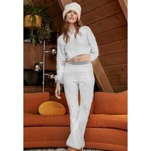 Free People Movement Snowfall White Blue Cropped Sweater Pant Set S